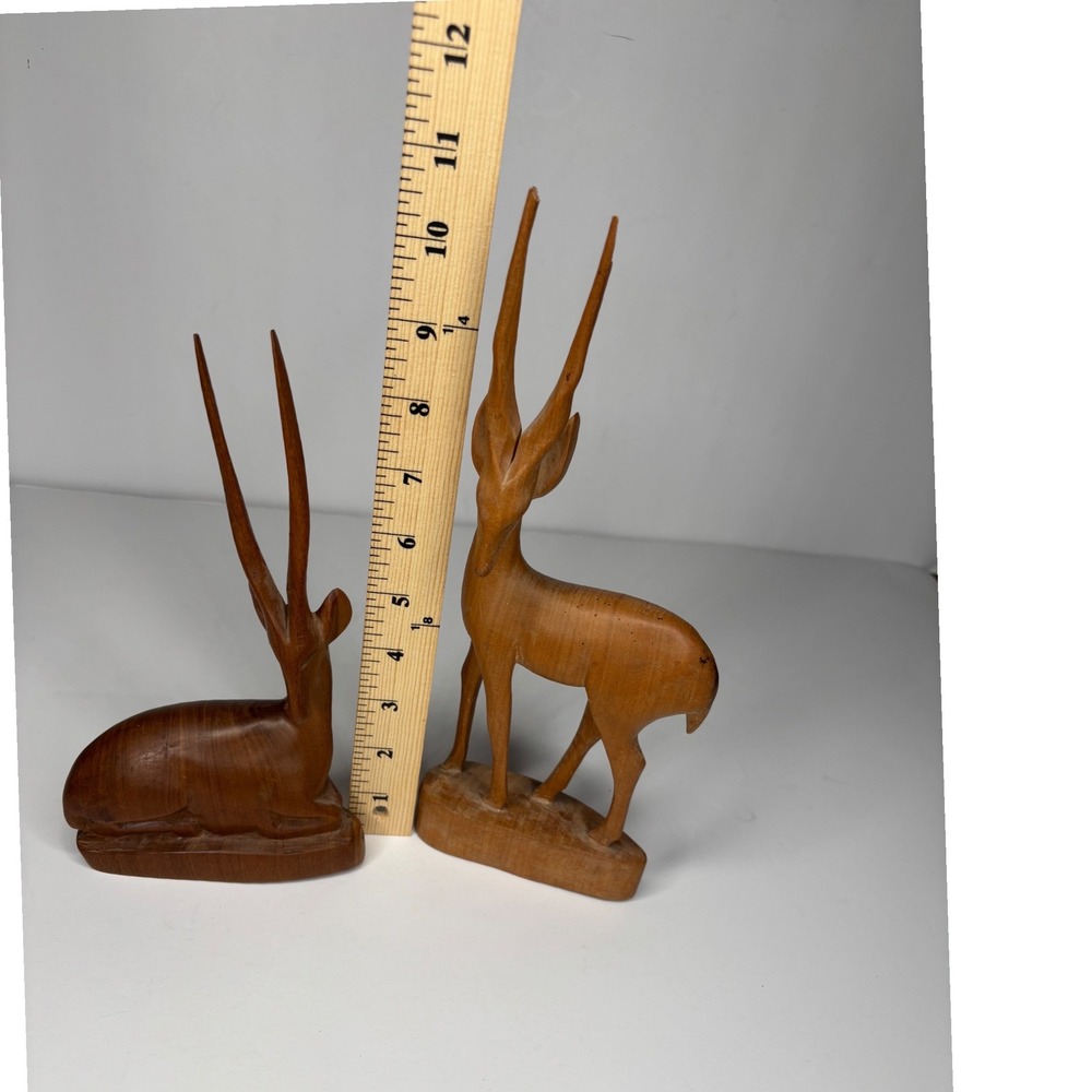 Gazelle Figurines Set of 2 Brown‎ Wood Hand Carved Vintage Pair AS IS - Picture 16 of 16